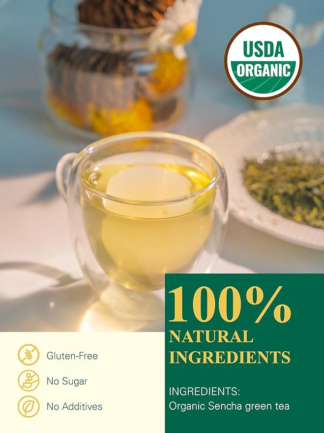 GLDNT Organic Sencha Tea, Shade Grown Gyokuro Green Tea Loose Leaf, Steamed Sencha Green Tea, Smooth & Refreshing Flavor, 3.5oz