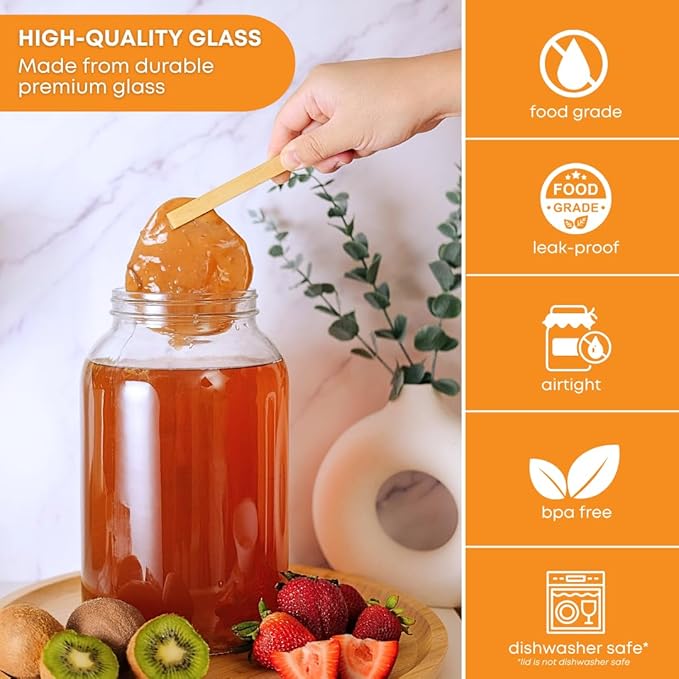 FastRack - 1 Gallon Jar with White METAL Airtight Lid | Glass Canisters with Airtight Lids | Large Glass Jar with Fermentation Lid for brewing, fermentation and pickling