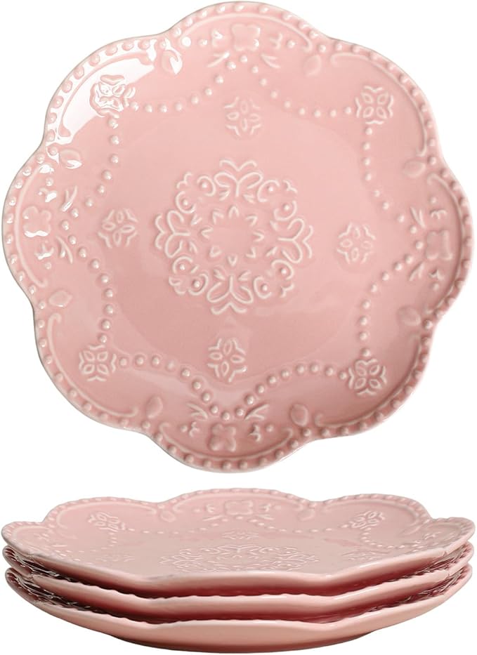Gaolinci European Palace Series Lace Embossed Ceramic Dinner Plate (Set of 4)