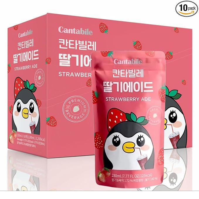 Cantabile Korean Pouch Drink Convenience Store Beverage Imported from Korea (Box of 10, Strawberry Ade)
