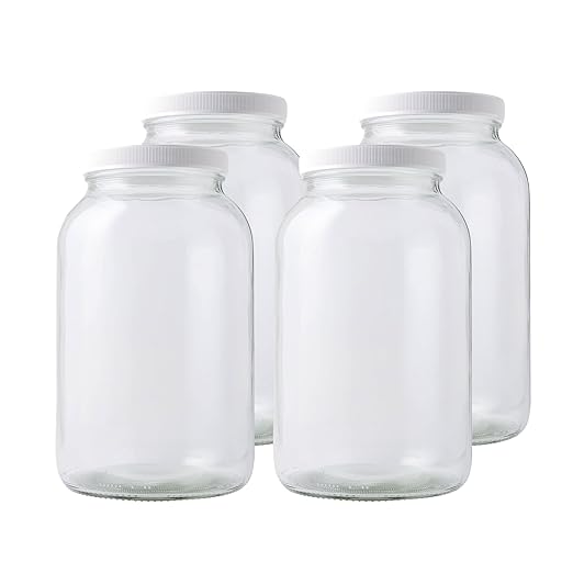 FastRack 1 Gallon Glass Storage Jars with Airtight Lids (Pack of 4) | Wide Mouth Glass Canisters for Food Storage, Fermentation, Pickling & Canning