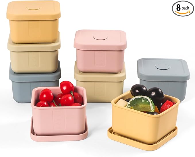 8 pcs 10 oz Silicone Snack Containers with Lids Silicone Food Storage Containers, Baby Snack Container Small Lunch Container for Kids, Daycare, School and Travel
