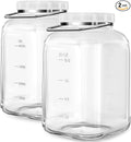 2 Pack 1.5 Gallon Glass Jar with Lid Wide Mouth, Large Mason Jar with Airtight Screw Lid and Handle, Clear Glass Storage Containers with 2 Scale Mark for Flour, Cookie, Candy, Kombucha and Fermention