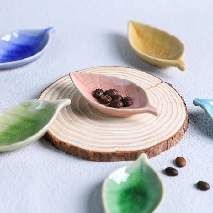 Colias Wing Colorful Leaf Shape Design Multipurpose Porcelain Side Dish Bowl Seasoning Dishes Soy Dipping Sauce Dishes(Set of 6)-Small