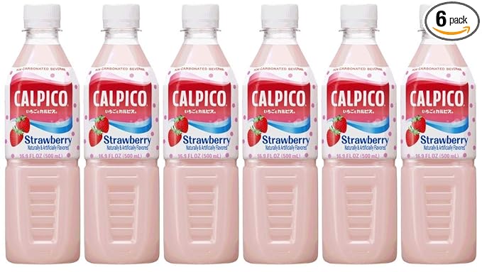 CALPICO Strawberry – Smooth, Creamy & Refreshing Non-Carbonated Beverage, Sweet and Tangy, Japanese Lactic Acid Drink, 16.9 Fl oz (Pack of 6)