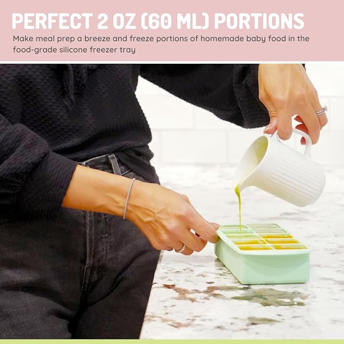 melii Silicone Baby Food Freezer Tray with Lid | 10 x 2oz Portion Cubes – Breastmilk & Homemade Puree Storage Container – BPA Free, Microwave, Freezer & Dishwasher Safe – Baby Registry Must (Mint)