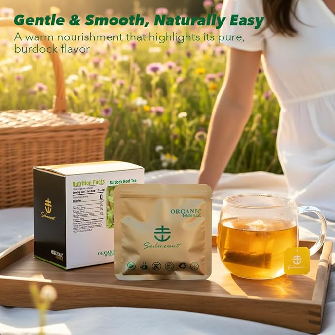 Soilmount - Burdock Root Tea - Pure Herbal Tea - Natural, Organic, Non-GMO, Clean Ingredients, Caffeine Free (18 Tea Bags, Box 1)