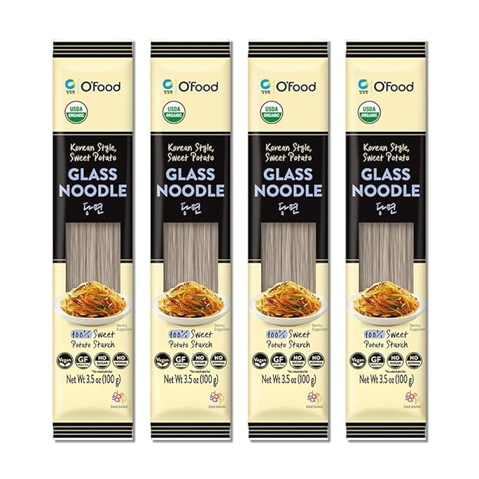 Chung Jung One Korean Sweet Potato Glass Noodle, Non GMO (Gluten Free), Vegan, No Sodium, No Sugar 3.5oz (100g), 4 PACK