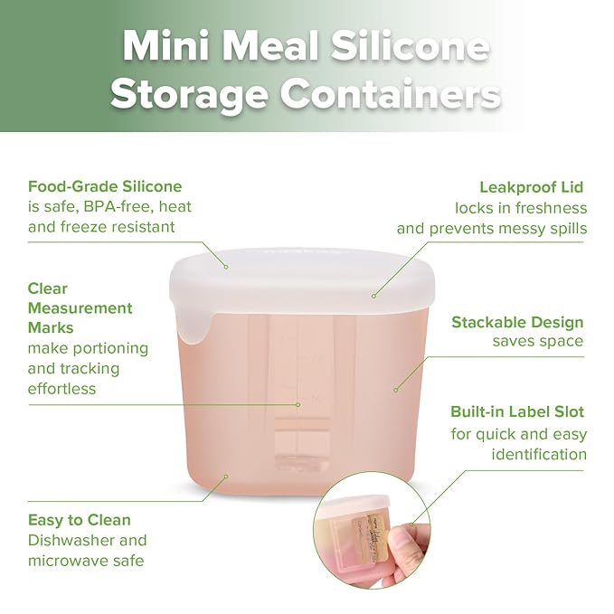 haakaa Mini Meal Silicone Storage Containers,3 oz Silicone Baby Food Containers with Airtight Lids,Reusable Baby Food Jars for Purees, Fruits & Snacks-Microwave & Dishwasher Safe,6 Pack,Blush