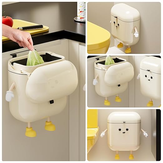 UFORU 3.2gal/12L Compost Bin Kitchen for Counter Top or Under Sink, Plastic Hanging Trash Can with Lid, Wall Mounted Garbage Can for Bathroom, Office, RV
