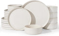 Famiware Nebula Plates and Bowls Sets, 18 Pieces Stoneware Dinnerware Sets, Reactive Glaze Dish Set, Dishes Set for 6, Matte Beige White
