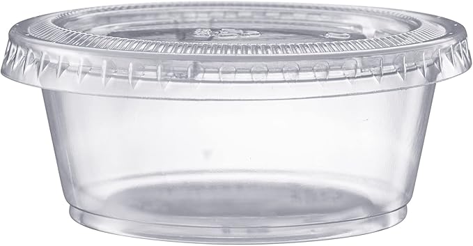 Pantry Value 3.25 oz Jello Shot Cups with Lids [200 Count] Clear Disposable Plastic Portion Containers, Condiment Cups for Sauces, Dressings & Samples - Durable, Stackable, Leak-Resistant