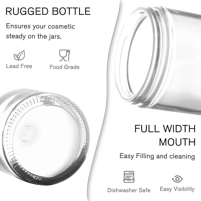 4 oz Small Glass Jars with Lids, Tecohouse Clear Glass Jars with Black Lids & Inner Liners, Mini Travel Sample Containers for Slime, Makeup, Cream, Lotion, Cosmetic - 2 Pack