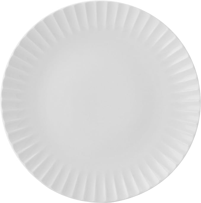 Pfaltzgraff Fluted Grace 24 Piece Porcelain Plate and Bowl Dinnerware Set, Service for 8, Fluted Design, Durable for Everyday Use, White
