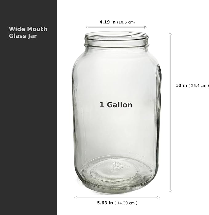 North Mountain Supply 1 Gallon Glass Jar Wide Mouth with Black Plastic Lid - USDA, BPA-Free, Made in the USA - for Fermenting, Storing, Canning, and Much More! (Pack of 2)