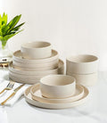 TheTerra Ceramic Dinnerware Sets for 4, 12 Pieces Handmade Reactive Glaze Plates and Bowls Set, Scratch Resistant Dish Set, Oven & Microwave & Dishwasher Safe, Matte White