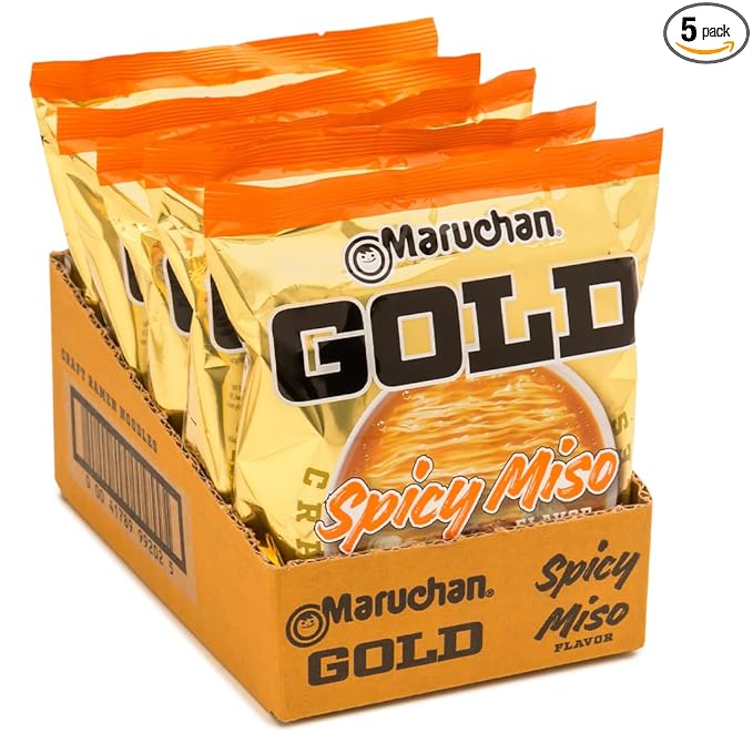 Maruchan Gold Ramen Noodle Soup, Spicy Miso Flavor – Restaurant Quality Japanese-Style Instant Noodles, Quick & Easy Meal – 4.21 Oz. (5 Pack)