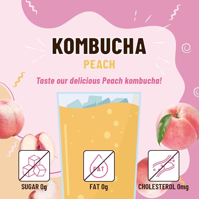 KAYFOOD-Kombucha-Peach-Garden-Daily Zero Sugar, Diet, Gut Healthy Sparkling Beverage, Fermented Korean Drinks for Iced, Hot, Workout Tea (10ST)