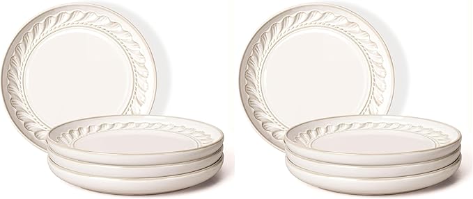 Artena Salad Plates Set Of 4, 8.5 Inch Embossed Ceramic Dinner for Appetizer Dessert, Kitchen Plates With Lipped Edges, Microwave Oven Dishwasher Safe (Willow Leaf) (Pack of 2)