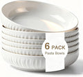 8 Inch Ceramic Pasta Bowls 6 Pack,34 Oz White Serving Bowls - Microwave, Dishwasher & Oven Safe, Shallow Soup Bowls for Salad, Pasta, Cereal