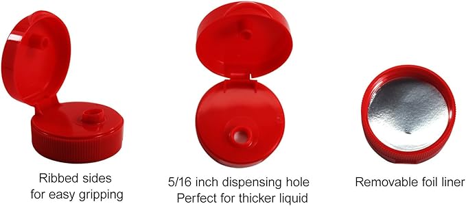 Pinnacle Mercantile Plastic Condiment Squeeze Bottles Dispensing with Red Flip Top Hinged Cap Large 32 oz Empty Set of 4