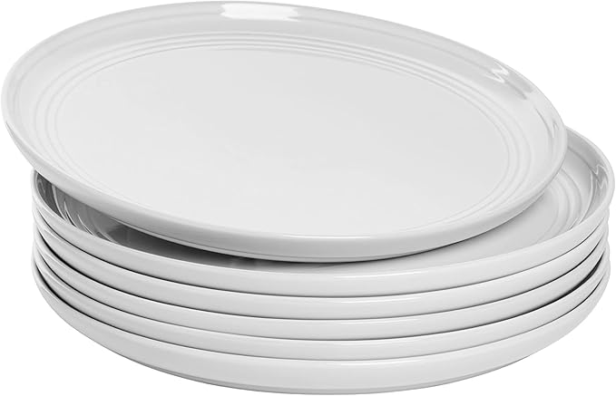 Double Line 10.5" Dinner Plate, Set of 6 (1 Pack), White
