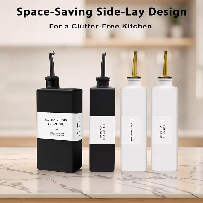 Olive Oil Dispenser Bottle for Kitchen, UV-Blocking Oil and Vinegar Dispenser Set, Soy Sauce Dispenser, Coffee Syrup Bottles, Modern Kitchen Decor (Black & White, 4pcs)