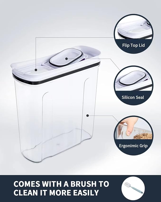 Cereal Containers Storage Set, Airtight Food Storage Container with Lid 4L/135.2oz, 2PCS BPA-FREE Plastic Pantry Organization Canisters for Rice Cereal Flour Sugar Dry Food in Kitchen