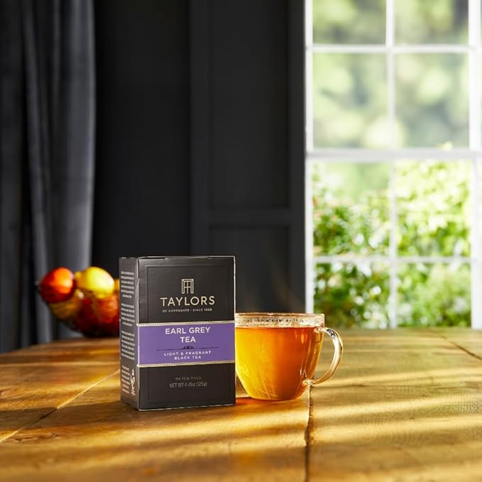 Taylors of Harrogate Earl Grey, Black Tea, Pillow Bags, 50 Count (Pack of 6), Fragrant, Delicate & Light, Caffeinated, Enjoy Hot or Iced, 300 Teabags Total