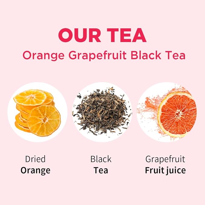ROASTIQUE Orange Grapefruit Black Tea with Real Dried Fruit – Premium Orgainc Tea Sweet Fruit Blend Hot or Iced Tea Eco-friendly PLA bags, 8 Tea Bags