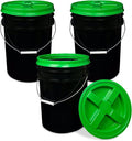ePackageSupply 5 Gallon Bucket - Food Grade Bucket with Airtight Gamma Seal Screw-On Lid, BPA-Free, Heavy-Duty 90 Mil HDPE Plastic, Bulk Storage, Durable Container, Made in USA, Black/Green, 3 Packs