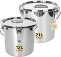 21L/5.6GAL and 12L/3.2GAL Stainless Steel Airtight Canister, Food Storage Canisters with Lid&Locking Clamp for Rice Flour Sugar Grain Coffee Bean Storage Containers (12L & 21L,2 CANISTERS)