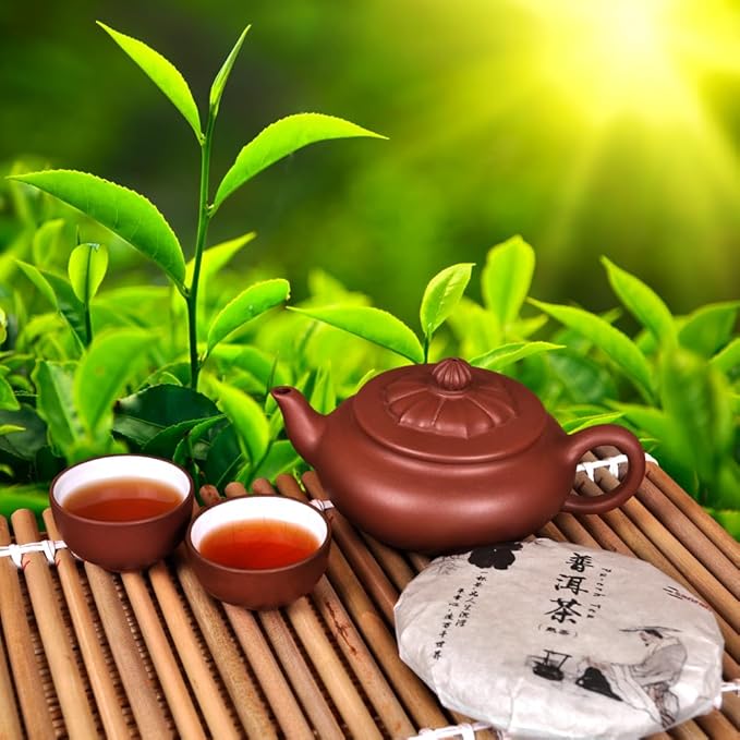 SANRAN Aged Pu-erh Tea, Ripe Puerh Tea Cake, Fermented Chinese Black Tea, 100g/3.53oz
