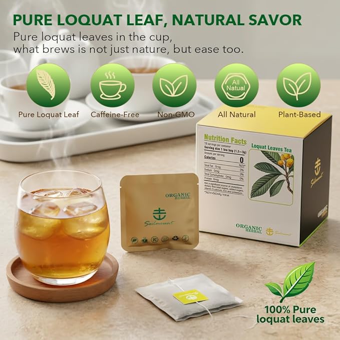 Soilmount - Loquat Leaf Tea - |Eriobotrya Japonica Tea|枇杷叶|Pipaye|비파엽| - Pure Herbal Tea - Natural, Organic, Non-GMO, Clean Ingredients, Caffeine Free (18 Tea Bags, Box 1)