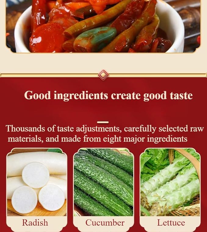 Spicy and crispy dried radish, Korean sweet and spicy kimchi, mixed pickled vegetables, side dishes, chili sauce, Laba garlic, seasoning, Chinese specialty, condiment (Assorted pickle 168g,1 can)