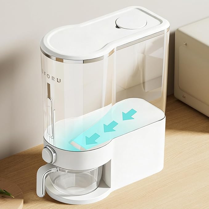 UFORU Rice Dispenser, Rice Storage Container with Measuring Cup for Kitchen Pantry Household, Cereal Dry Food Storage Containers Airtight, Sealed Moisture Proof (White 22 Lbs)