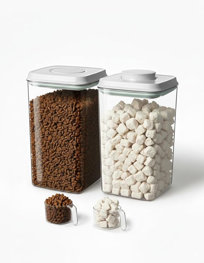 Dog Food Storage Container with 130ml Scoop – 4L/4.2qt Airtight Dog Food Container for Kibble & Treats, BPA-Free Cat Food Storage Container, Stackable Pop Lid Plastic Container with Lid (4.2Qt*2)
