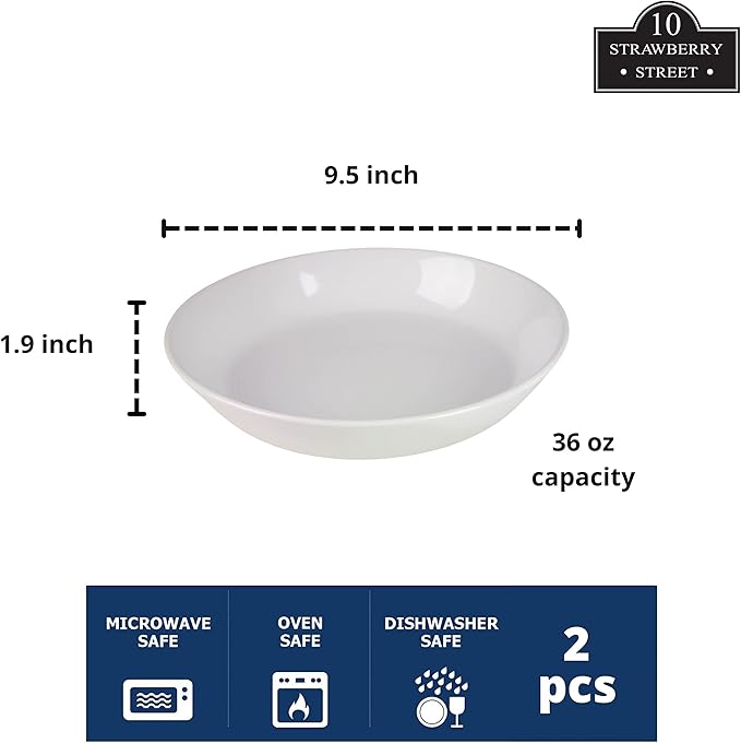 Double Line 9.5"/36 oz Dinner Bowl, Set of 2, White