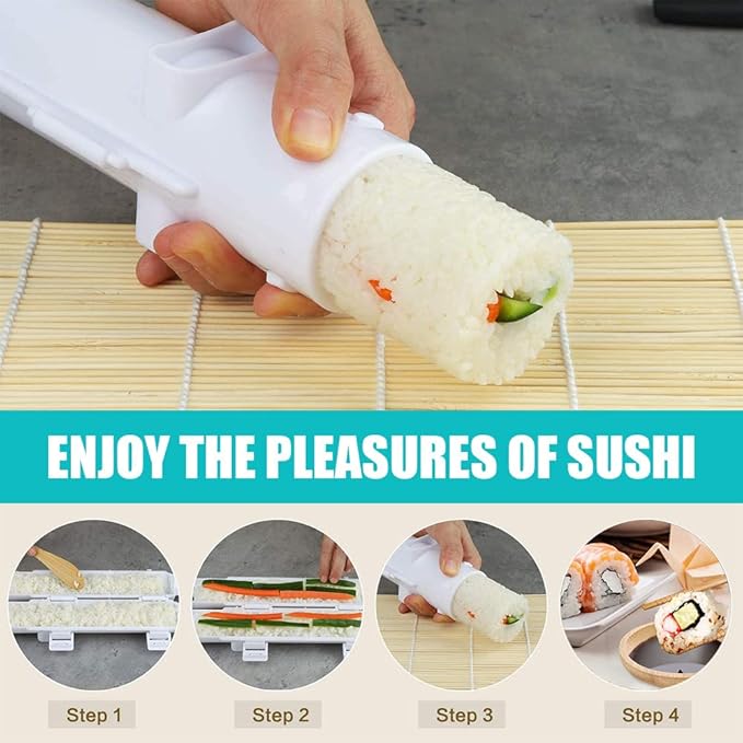 SmileTools Sushi Making Kit For Beginners - 22 Piece DIY Sushi Roller Kit with Bamboo Sushi Rolling Mat, Sushi Bazooka, Chef's Knife, Chopsticks, Holder - Best Starter Sushi Kit (Pink)