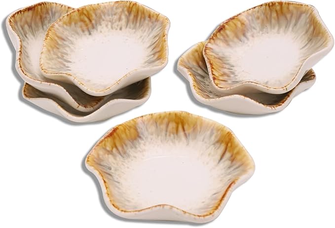 Set of 6 3.9 inch Ceramic Deep Soy Sauce Dipping Bowls Dishes,4 oz Small Sauce cups for Condiment Sushi Bowl, Mini Bowl for Side Dish, Ketchup,Soy Appetizer Plates (Sandy Beige)