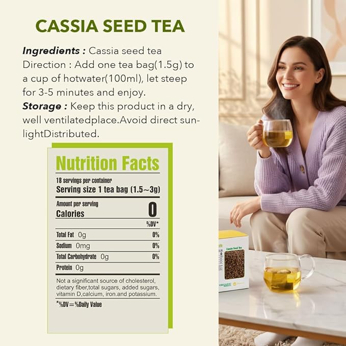 Soilmount - Cassia Seed Tea - |Senna Seeds|jue ming zi|决明子| - Pure Herbal Tea - Natural, Organic, Non-GMO, Clean Ingredients, Caffeine Free (18 Tea Bags, Box 1)