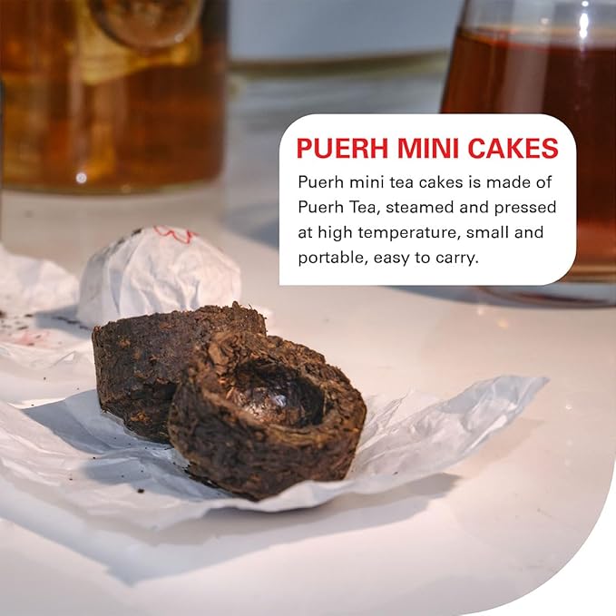 WT WEETEE Organic Pu-erh Tea, Organic Ripe Puerh Tea Mini Tea Cake with Glutinous Rice Fragrant, Chinese Aged Pu'erh Loose Leaf (3.5 Ounce/ 20 Cakes)