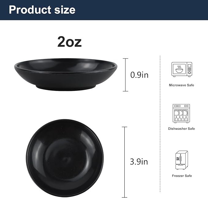 PYRMONT Unbreakable Soy Sauce Bowls Wheat Straw Dipping Bowls 2 Oz Small Dipping Sauce Bowls Set of 8 Dishwasher & Microwave Safe Condiment Bowls for Side Dishes,Salsa,Ketchup Mini Bowls-Black