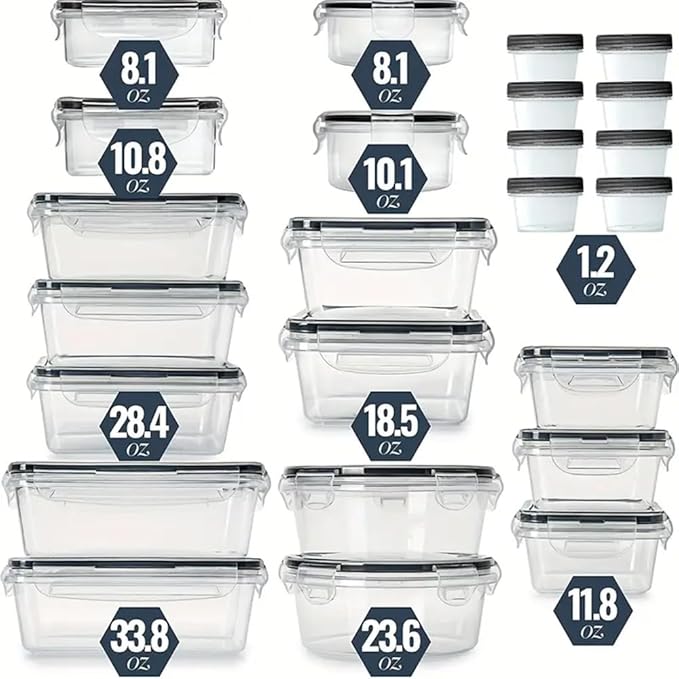 48 Pack Meal Prep Containers Set With Airtight Lids,BPA Free Food Storage Containers For Leftovers Leakproof Stackable Freezer/Microwave/Dishwasher Safe Lunch Box (24, Rectangular+Roud)