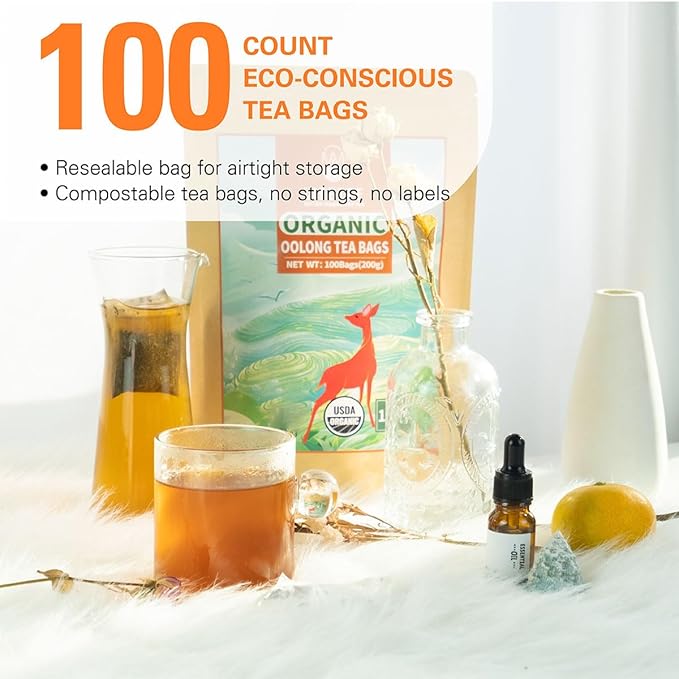 WT WEETEE Organic Oolong Tea Bags, Organic Oolong Tea 100 Count, Mild & Refreshing, Natural Caffein, Unsweetened Healthy Tea bag