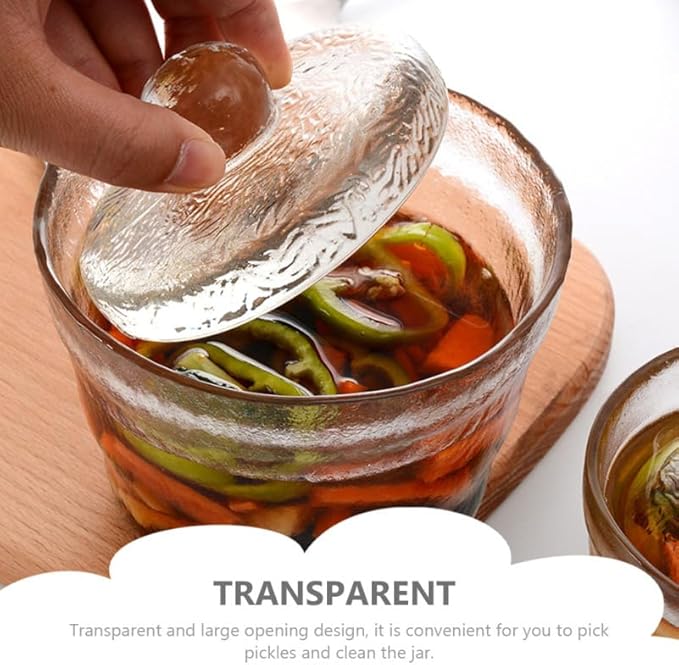 PRETYZOOM Small Glass Pickle Jar with Glass Weight - 650ml/21oz Tsukemono Maker with Heavy Duty Weight, Japanese One-Night Pickling Bowl Vegetable Fermentation for Sauerkraut, Kimchi