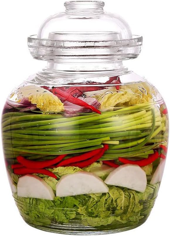 Glass Jar with Lid 2.5 Liter Fermentation Jar, Traditional Fermenting Crock Kit with Water Seal Airlock Lid, Pickle Jar for Pickles Kimchi, Sauerkraut, Wine Brewing, Kombucha