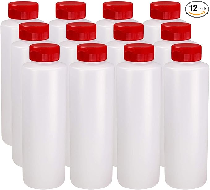Pinnacle Mercantile Condiment Squeeze Bottles with Flip Top Hinged Red Cap 16 oz Set of 12 (Perfect for Condiments, Sauces, Dressings, BBQ, Ketchup) Made USA
