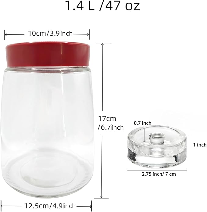 1.4 Liter Fermentation Jar, Fermenting Kit with Venting Valve Airlock and Fermenting Weight, Pickle Jar, Wide Mouth Glass Jar for Pickles, Kimchi, Sauerkraut, Mead, Kombucha, Sourdough