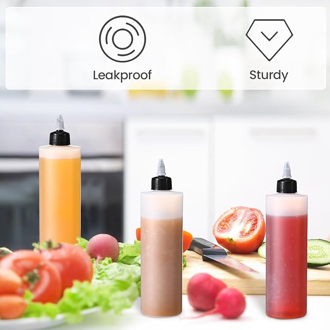 Irenare 30 Pack Plastic Condiment Squeeze Bottles for Sauces Empty Squirt Bottle with Top Cap for Condiment BBQ, Dressing, Paint, Workshop, Crafts(Black,16 oz)